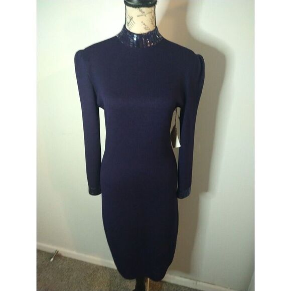 St John Wool & Linen Open Back Puff Sleeve  dress Purple Sz 4  Boho Vintage Y2k - Picture 3 of 15